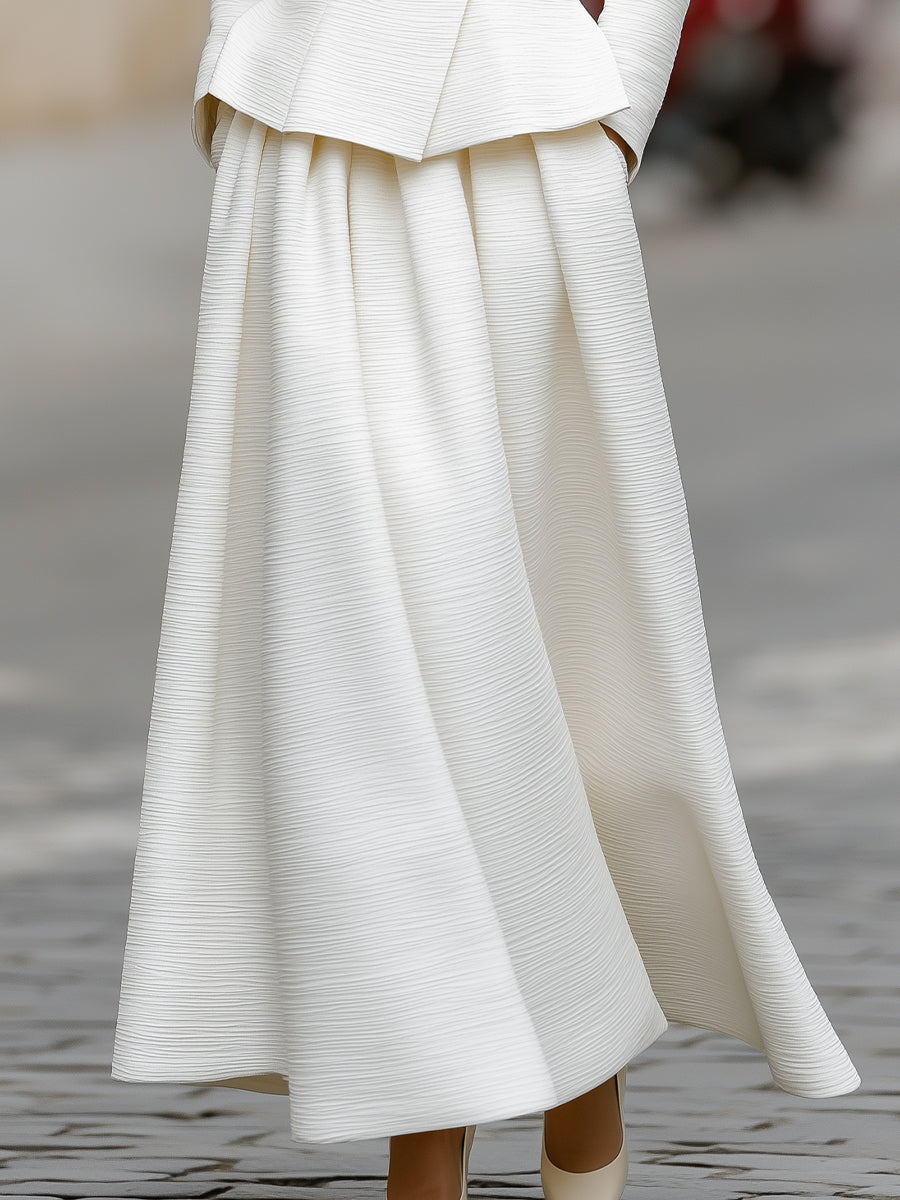 Elegant Textured Peplum Blazer & A-Line Maxi Skirt Set